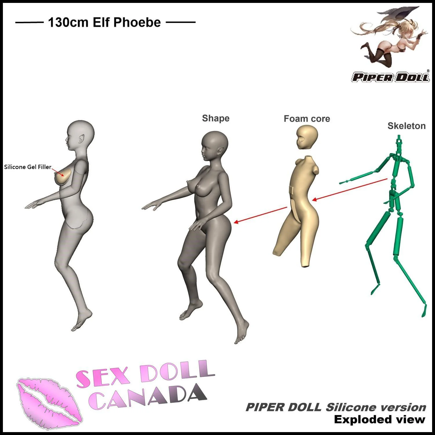 130 (4'3") D-Cup Phoebe Blonde - Full Silicone - Piper Doll - Image 10