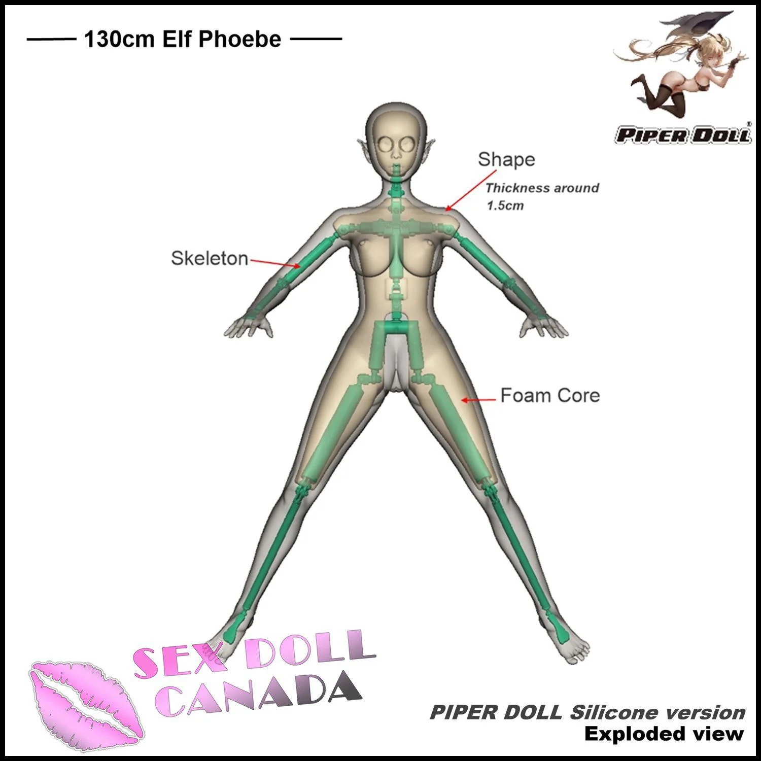 130 (4'3") D-Cup Phoebe Dirty Blonde - Full Silicone - Piper Doll - Image 7